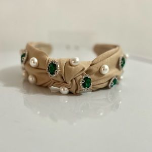 NWOT - Beige velvet embellished headband. Handmade.